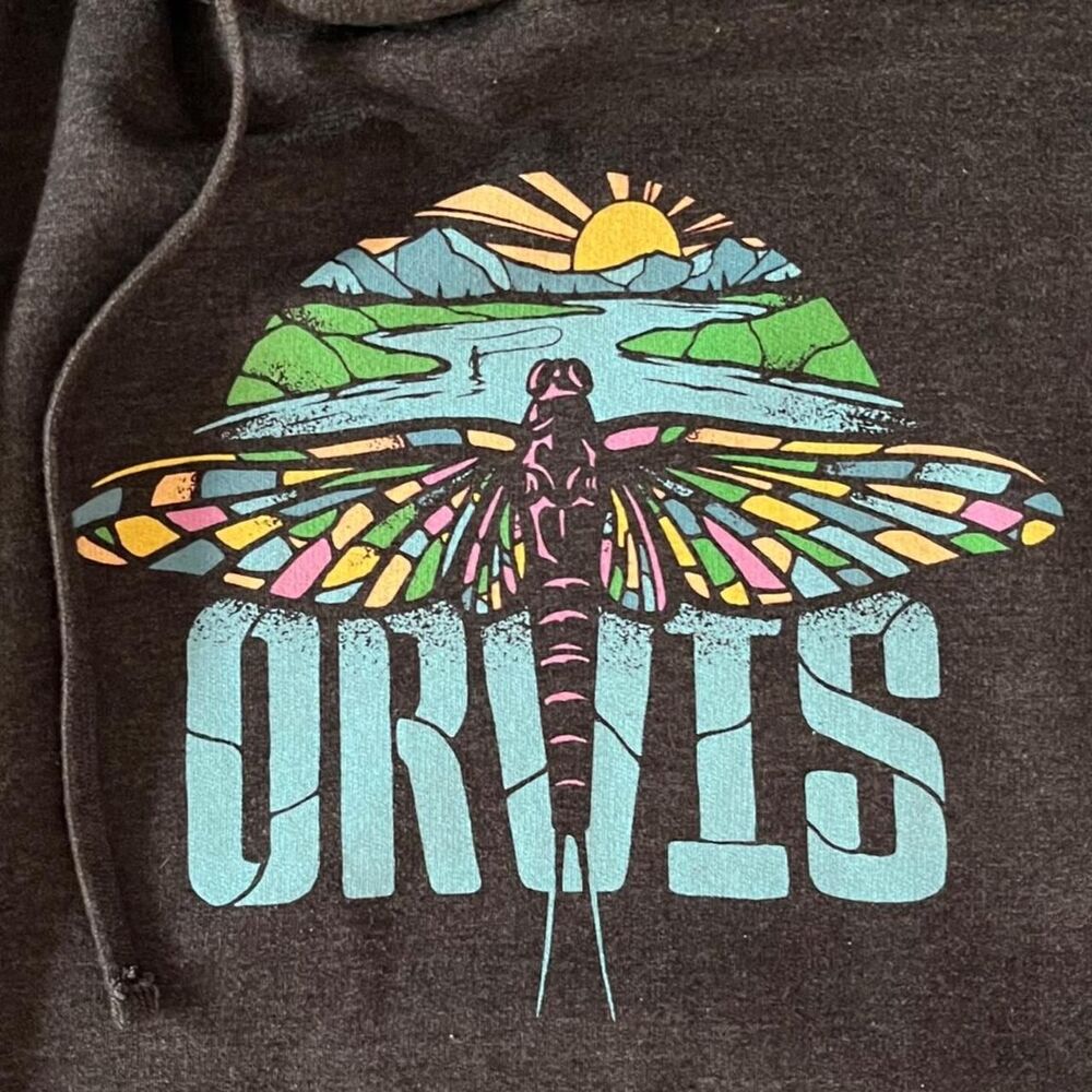 Orvis Women's Dragonfly Mountain Graphic Hoodie Sweatshirt XL Charcoal Gray